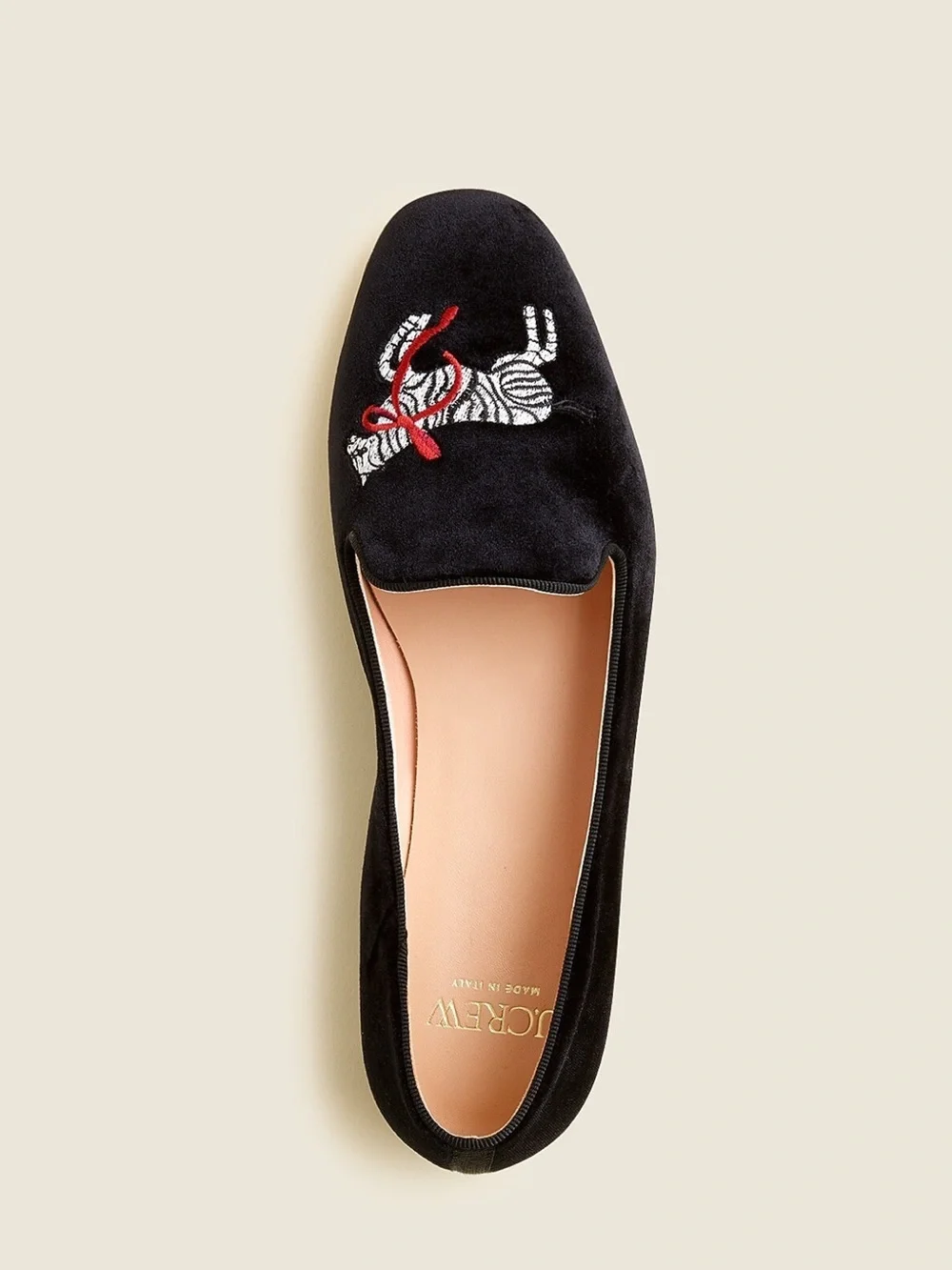 NEW J. Crew Made-in-Italy smoking slippers embroidered velvet CP095 zebra black